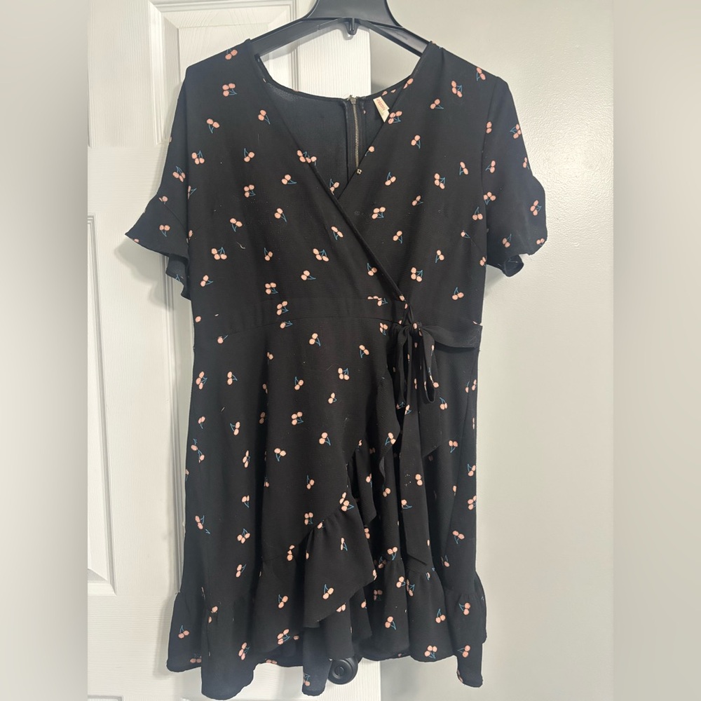 Xhilaration Black Dress with Peach and Blue cherries 🍒